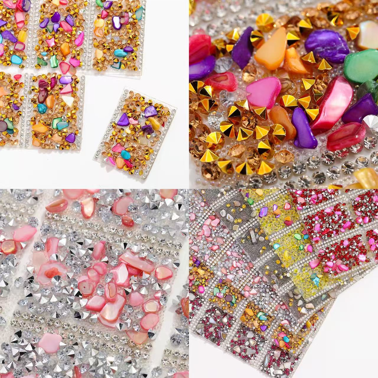 6-Color Pointed bottom rhinestone with colored gravel double-sided tape square drill piece [whole piece 24 * 40cm small square 3 * 4cm]
