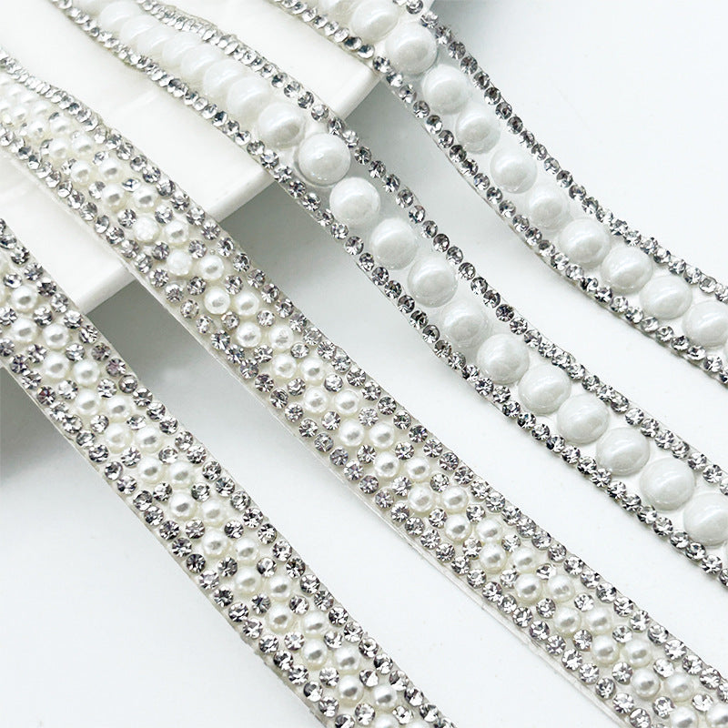 13-Color 3-yard,1CM-WIDE Ceramic/Pearls +Diamond rhinestones Sticker