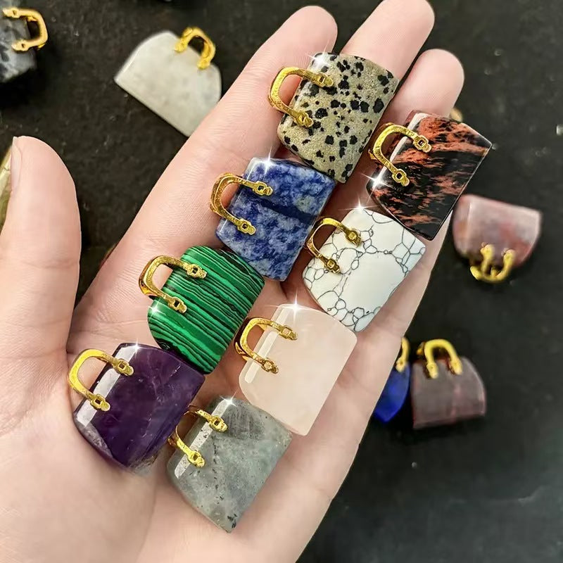 14Types/Color,Nature Crystal Stone Mini handbag Pendant