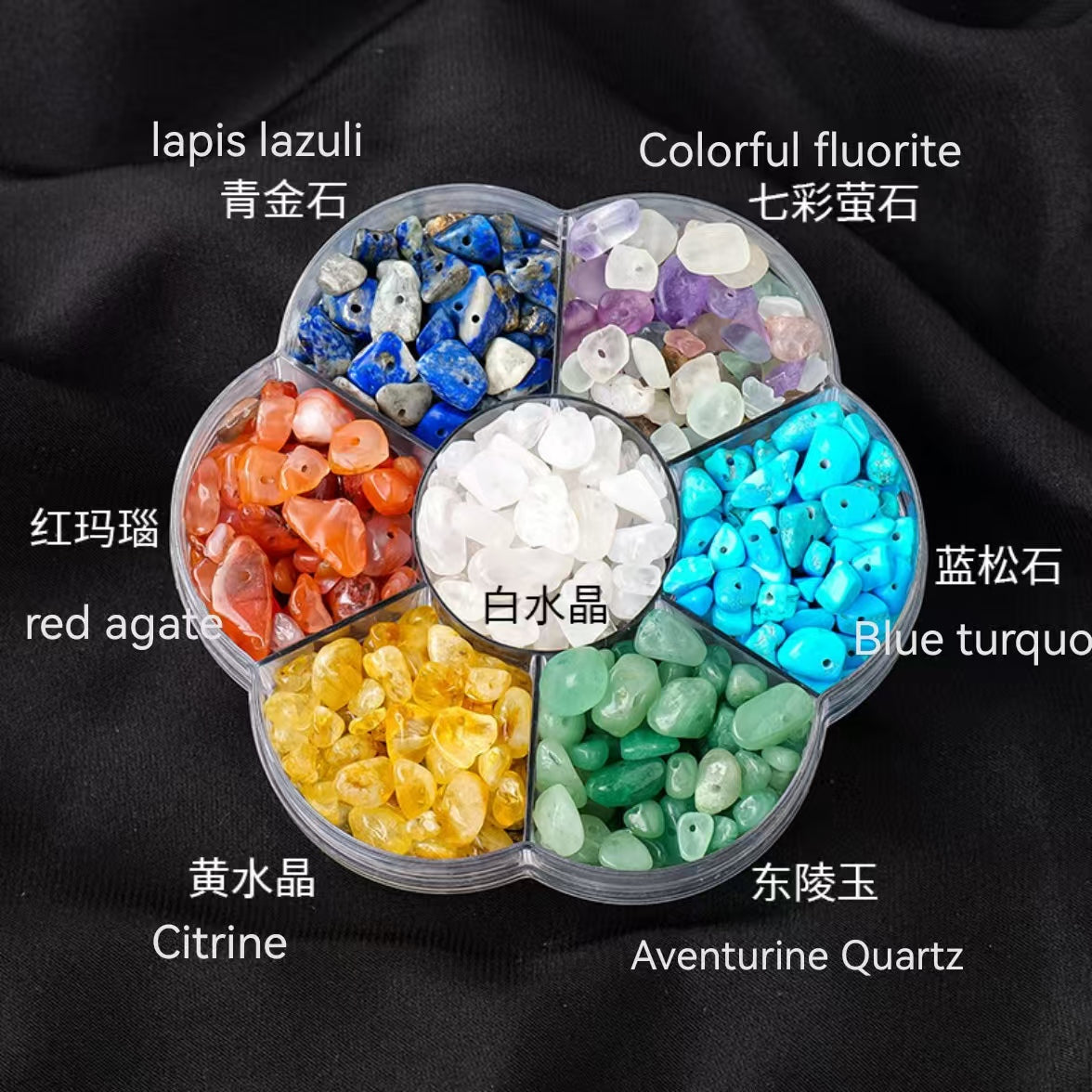 Natural crystal beads crushed stone with rope and hole plum blossom box set