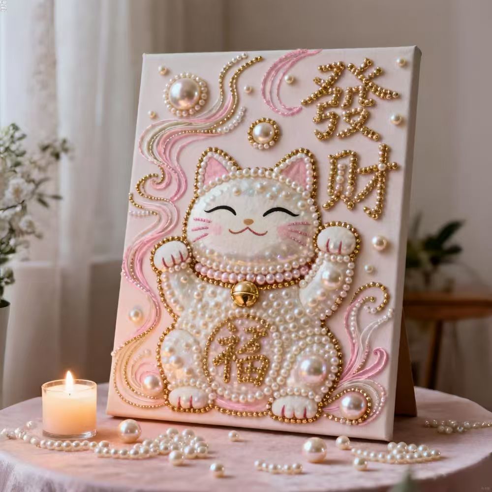 10 Kinds Pearl painting DIY,Fortune Cat,Pearl God of Wealth