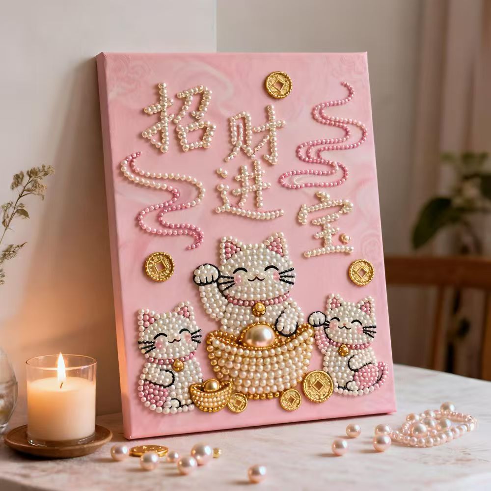 10 Kinds Pearl painting DIY,Fortune Cat,Pearl God of Wealth