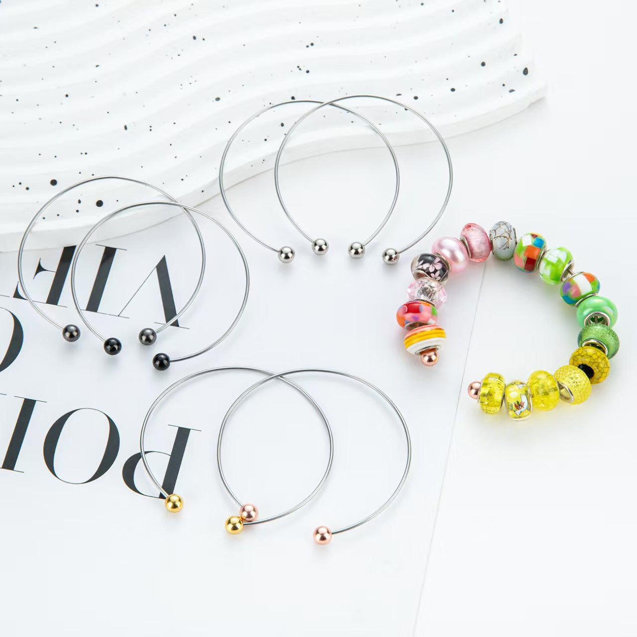 10 pcs DIY Creative Beaded Bracelet, C-shaped beveled opening