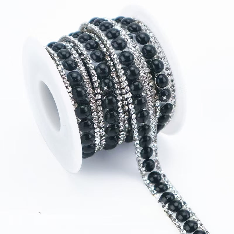 13-Color 3-yard,1CM-WIDE Ceramic/Pearls +Diamond rhinestones Sticker