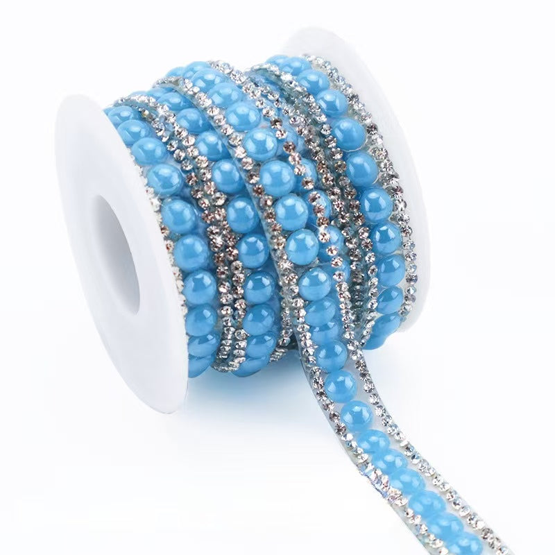 13-Color 3-yard,1CM-WIDE Ceramic/Pearls +Diamond rhinestones Sticker
