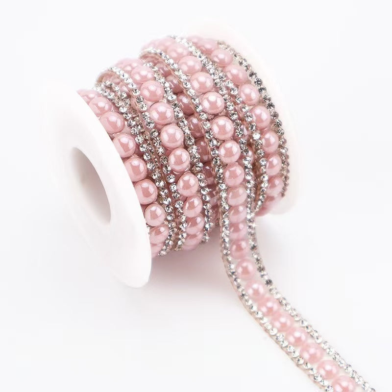 13-Color 3-yard,1CM-WIDE Ceramic/Pearls +Diamond rhinestones Sticker