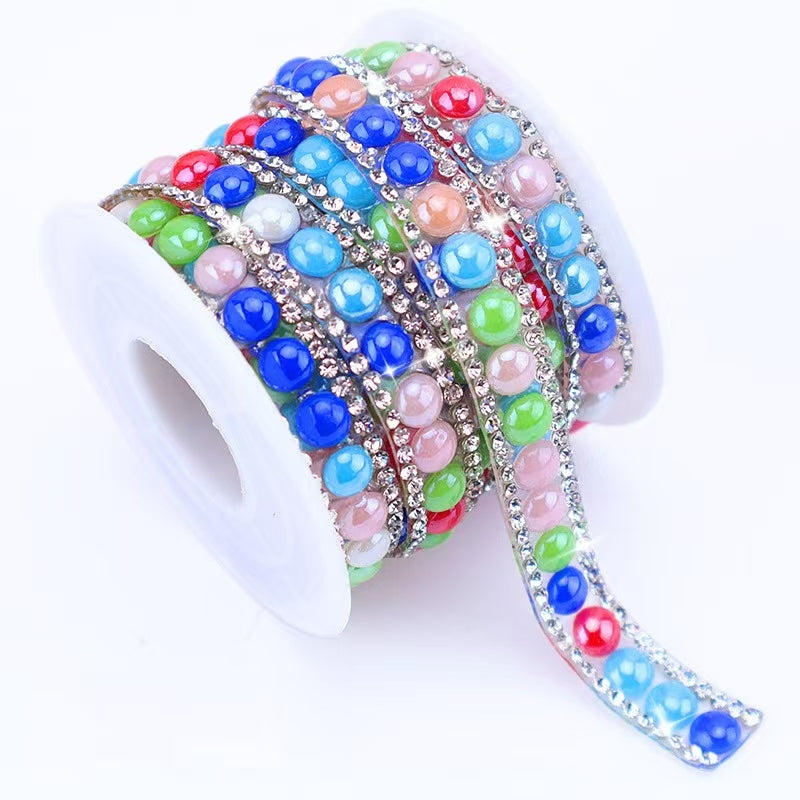 13-Color 3-yard,1CM-WIDE Ceramic/Pearls +Diamond rhinestones Sticker