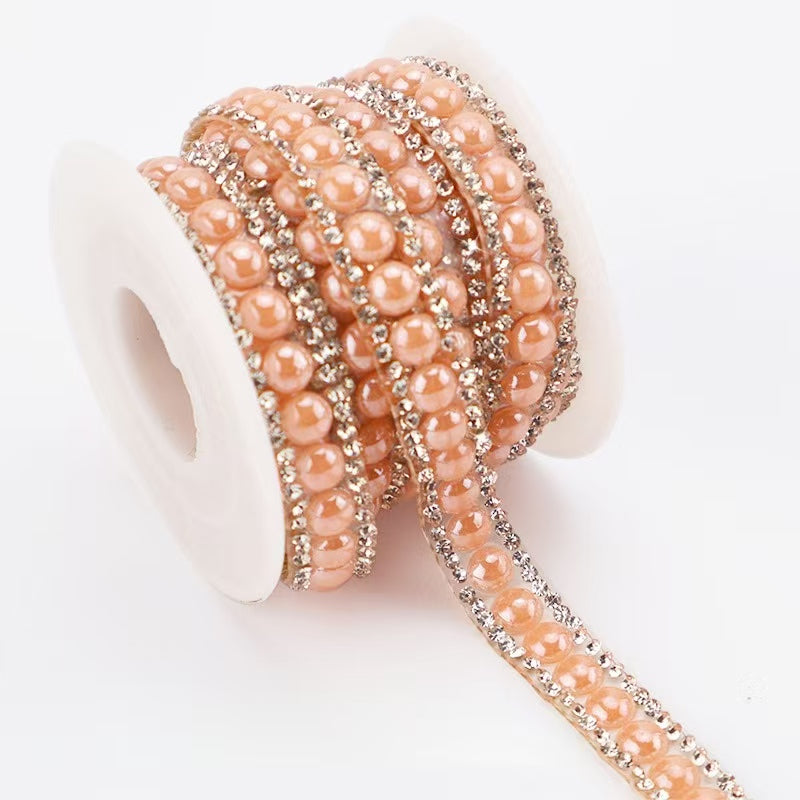 13-Color 3-yard,1CM-WIDE Ceramic/Pearls +Diamond rhinestones Sticker