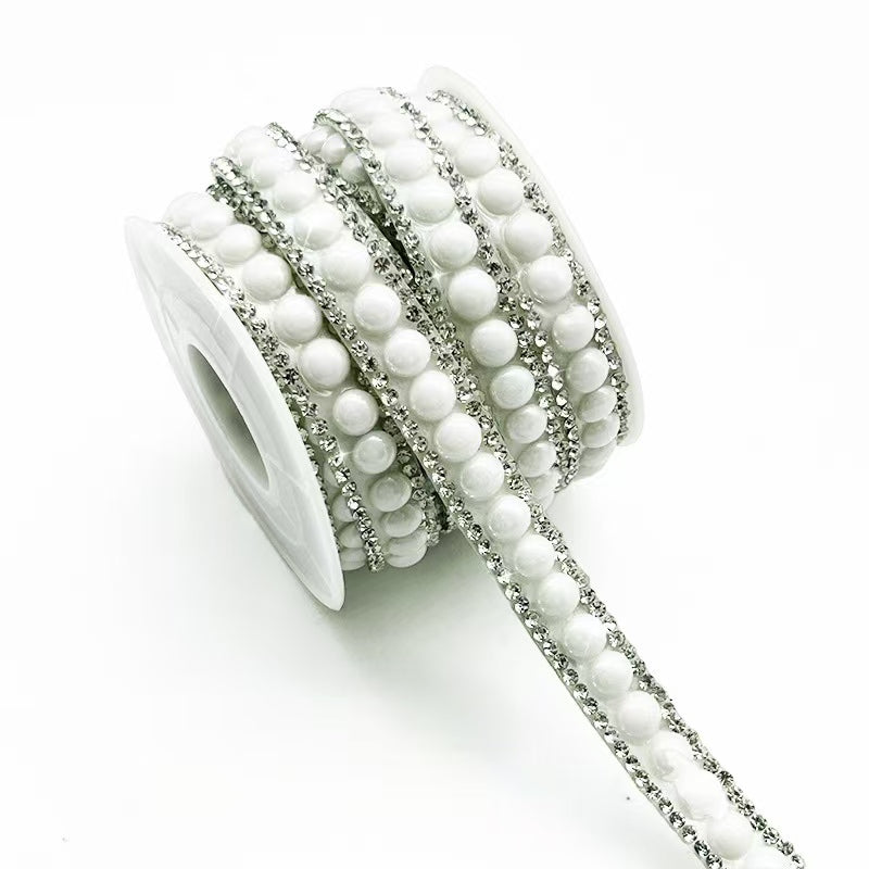 13-Color 3-yard,1CM-WIDE Ceramic/Pearls +Diamond rhinestones Sticker
