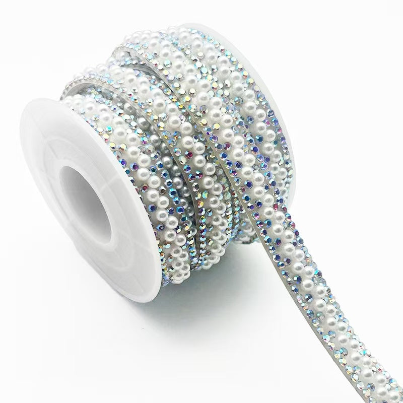 13-Color 3-yard,1CM-WIDE Ceramic/Pearls +Diamond rhinestones Sticker