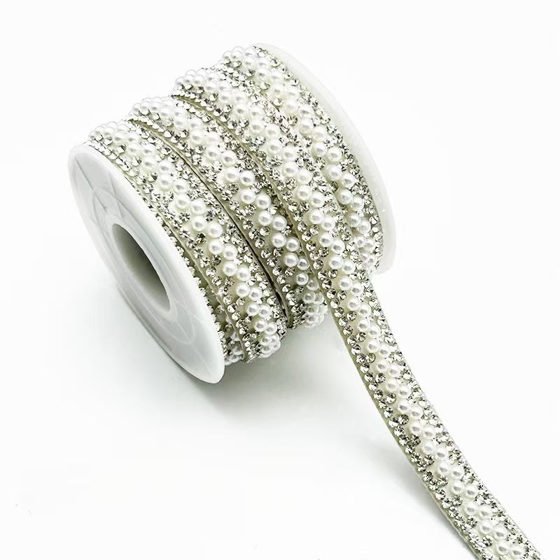 13-Color 3-yard,1CM-WIDE Ceramic/Pearls +Diamond rhinestones Sticker
