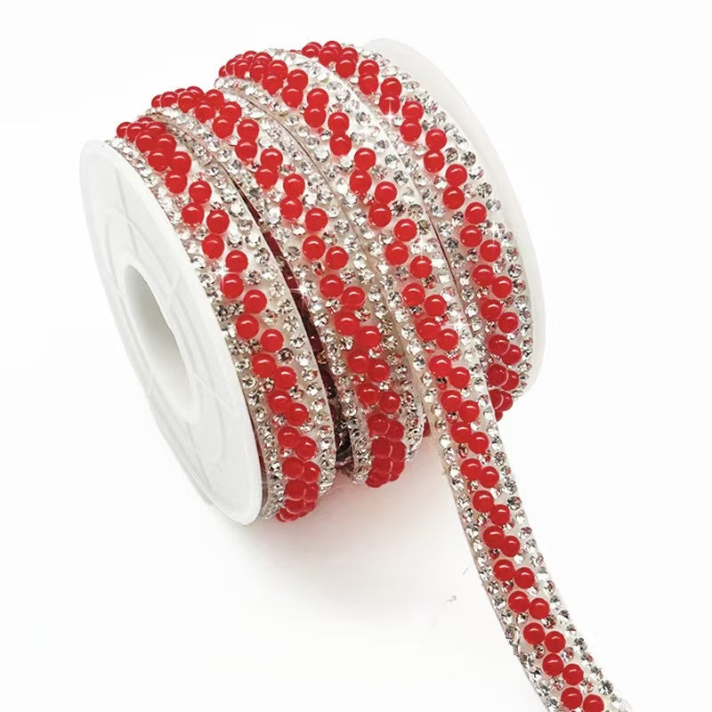 13-Color 3-yard,1CM-WIDE Ceramic/Pearls +Diamond rhinestones Sticker