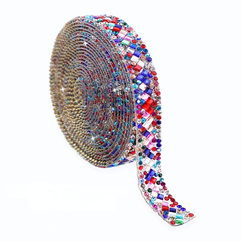 9-Color 3 yard(273cm), 3*3mm/Square double diamond， diamond stickers  1.2cm width