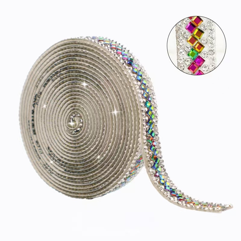 9-Color 3 yard(273cm), 3*3mm/Square double diamond， diamond stickers  1.2cm width