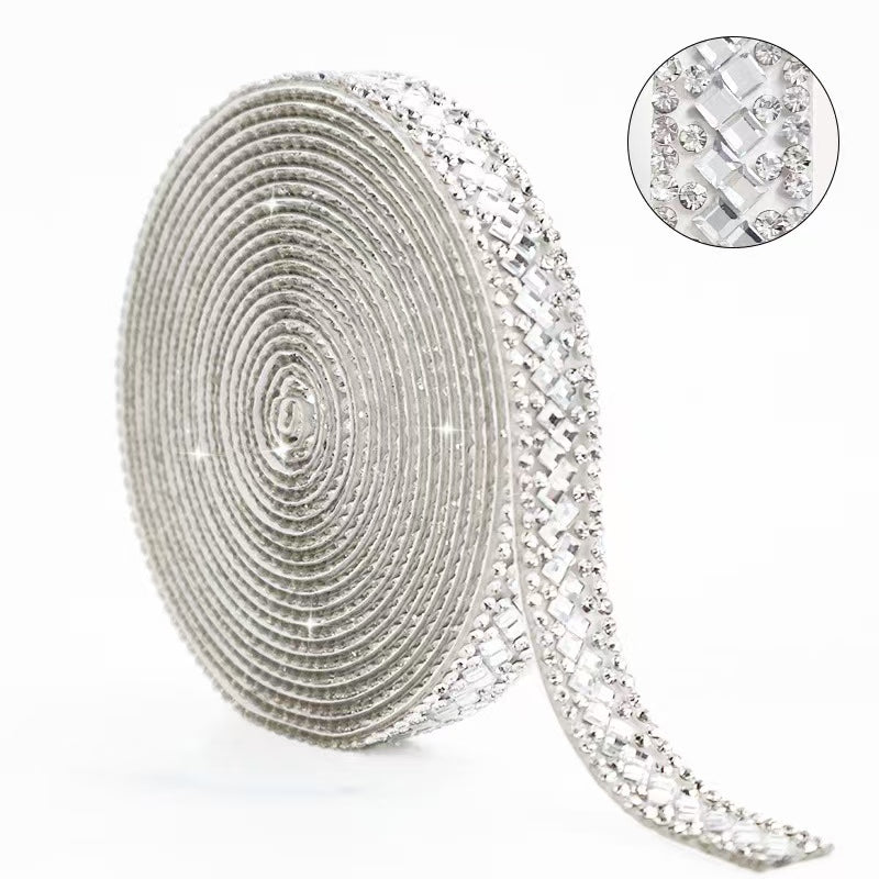 9-Color 3 yard(273cm), 3*3mm/Square double diamond， diamond stickers  1.2cm width