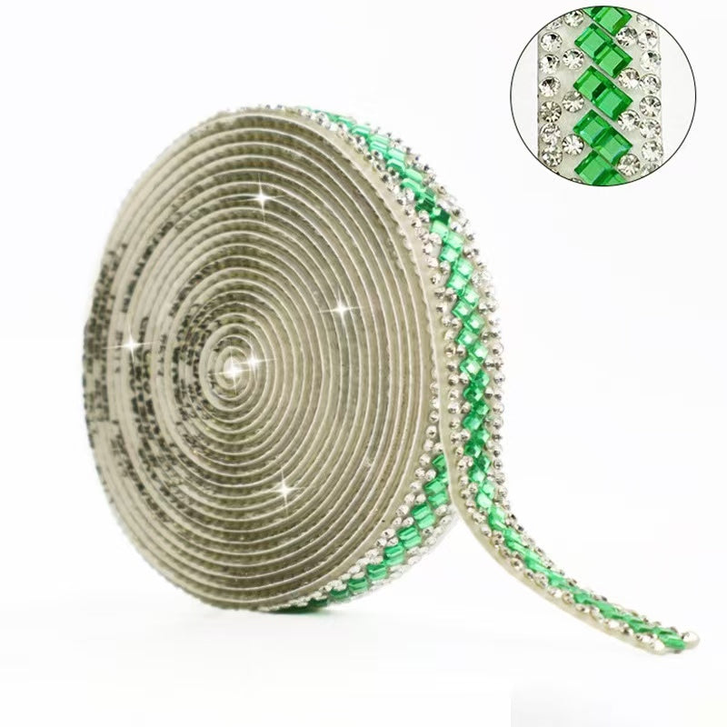 9-Color 3 yard(273cm), 3*3mm/Square double diamond， diamond stickers  1.2cm width