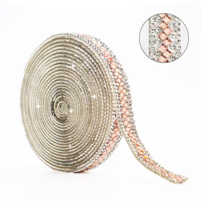 9-Color 3 yard(273cm), 3*3mm/Square double diamond， diamond stickers  1.2cm width