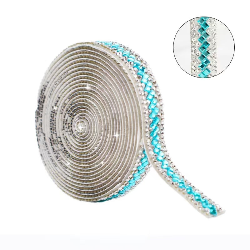 9-Color 3 yard(273cm), 3*3mm/Square double diamond， diamond stickers  1.2cm width