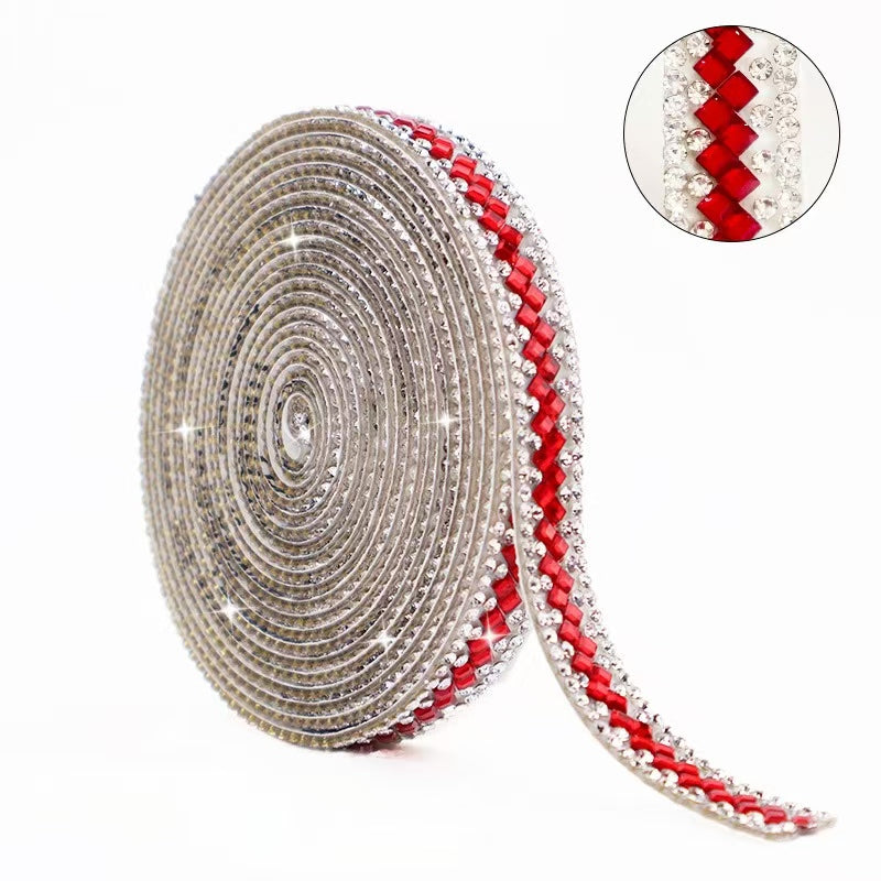 9-Color 3 yard(273cm), 3*3mm/Square double diamond， diamond stickers  1.2cm width