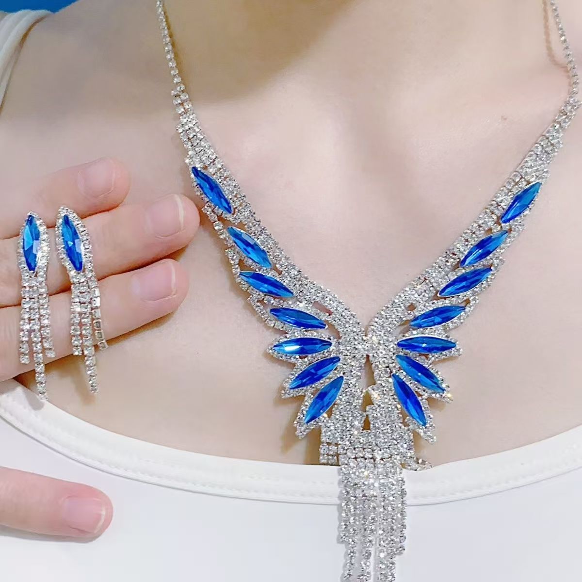4-Color Angel Wings, necklace set, earring jewelry set