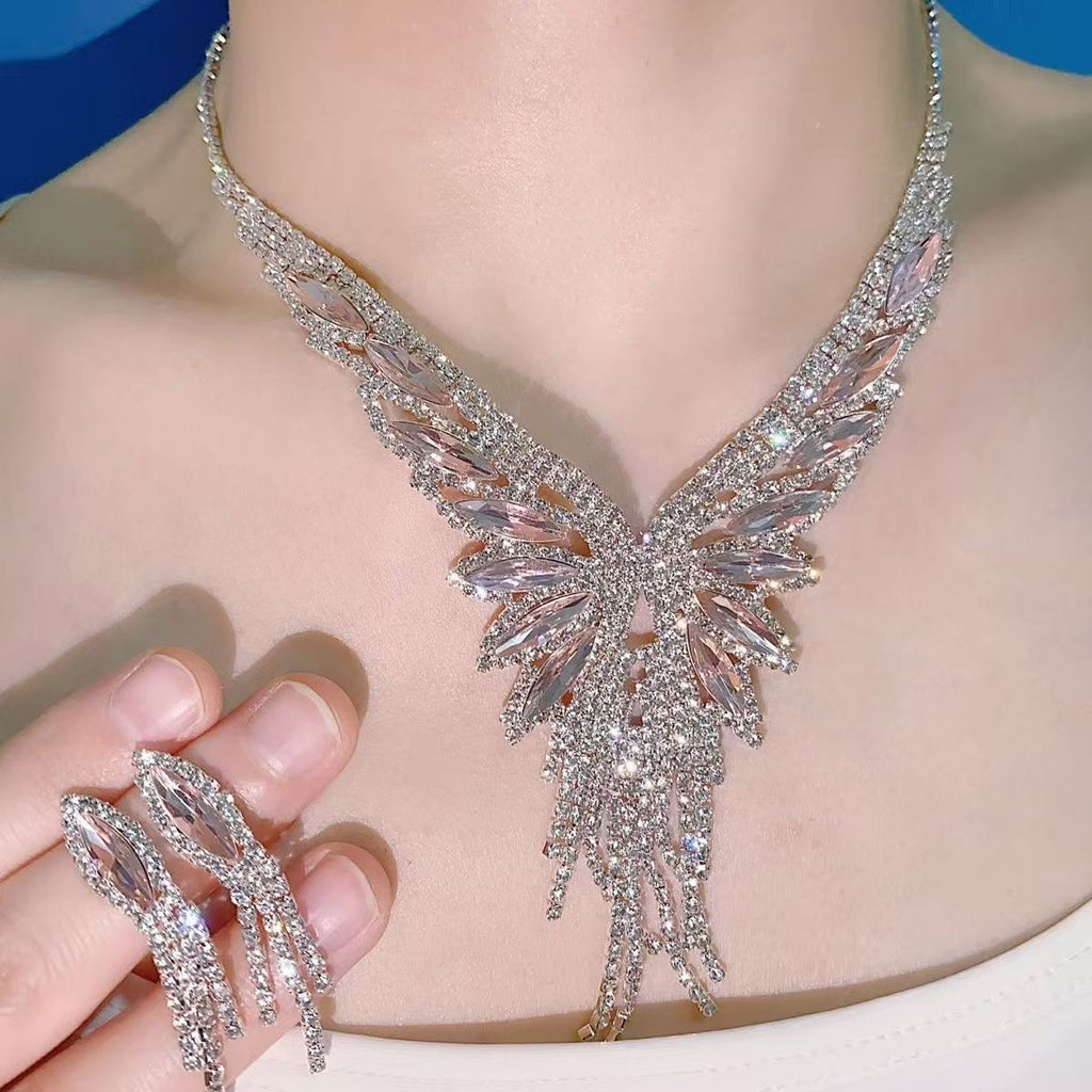 4-Color Angel Wings, necklace set, earring jewelry set