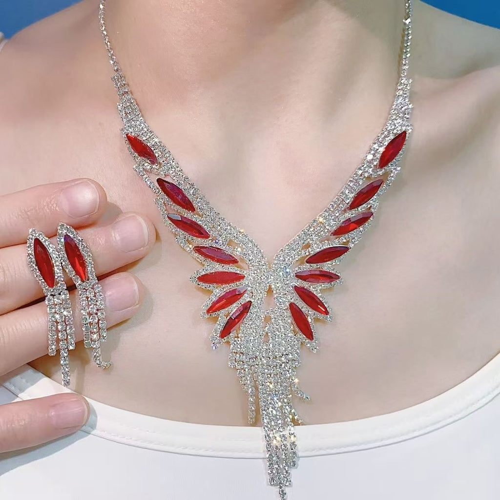 4-Color Angel Wings, necklace set, earring jewelry set