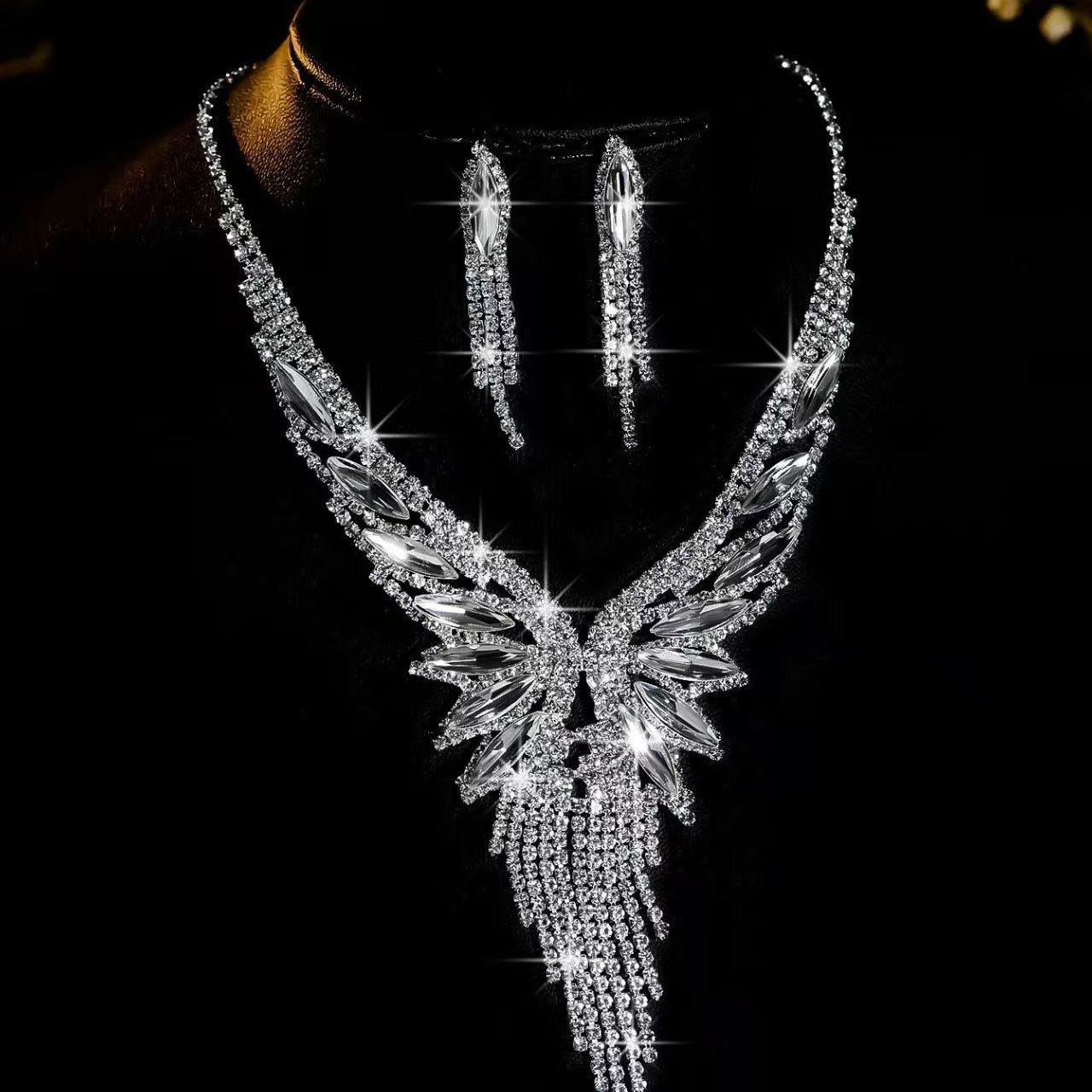 4-Color Angel Wings, necklace set, earring jewelry set