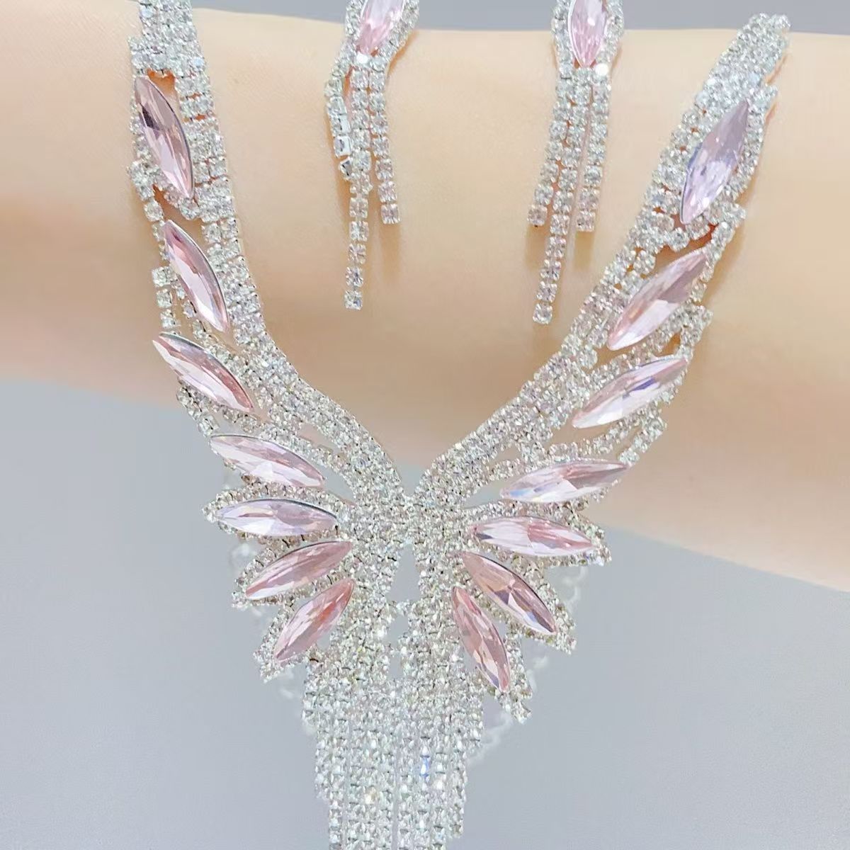 4-Color Angel Wings, necklace set, earring jewelry set