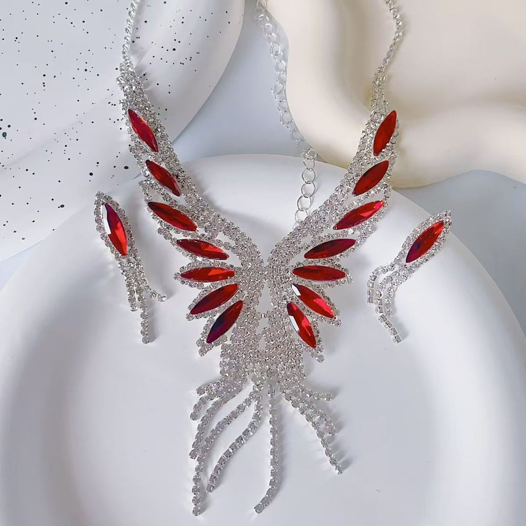 4-Color Angel Wings, necklace set, earring jewelry set