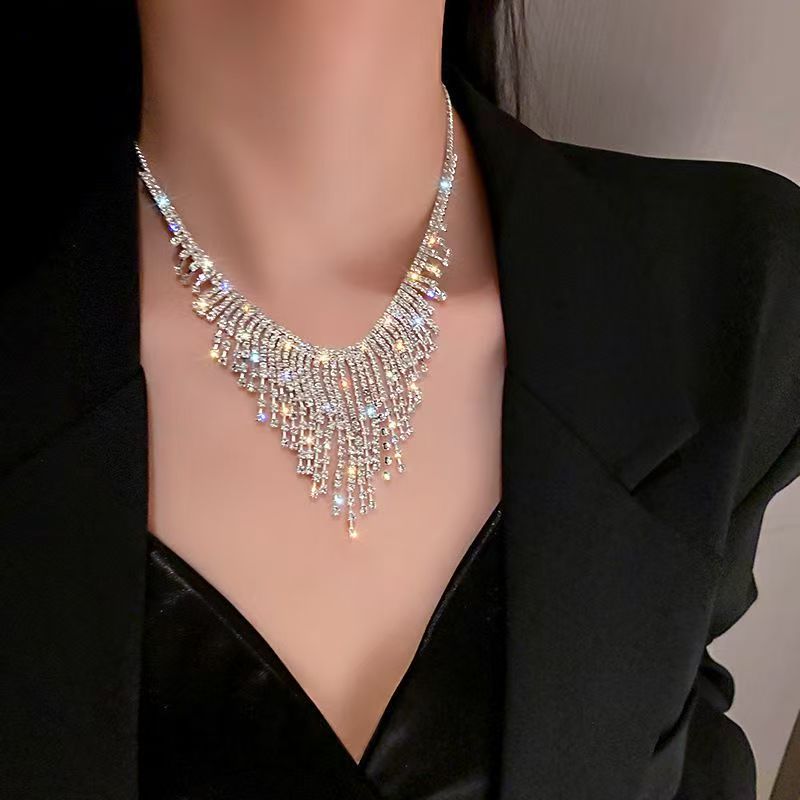 Diamond studded tassel necklace