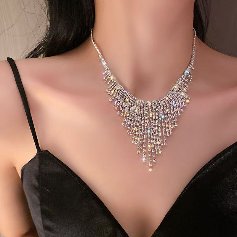 Diamond studded tassel necklace