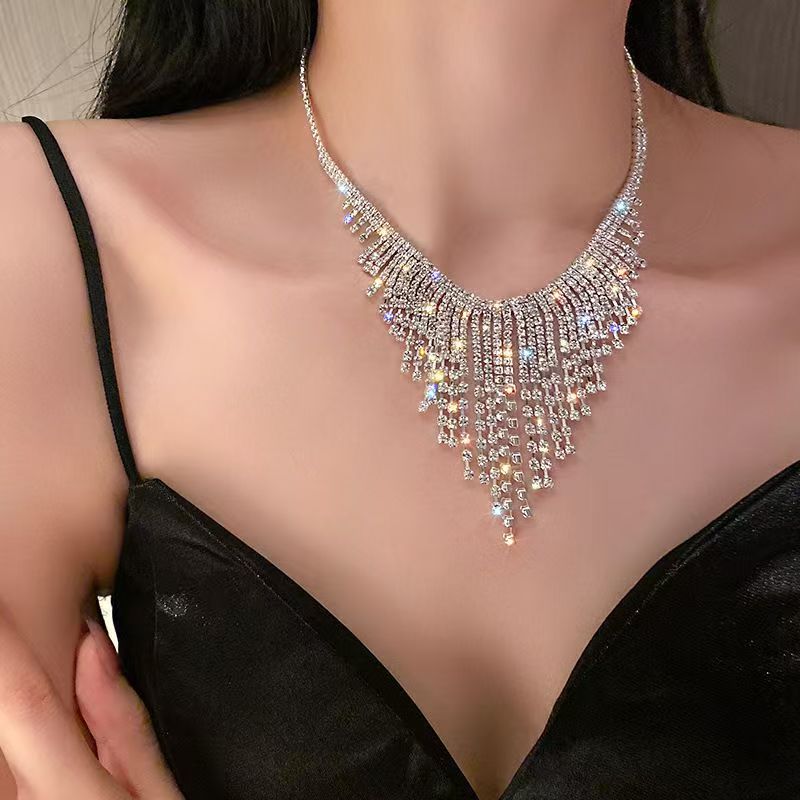 Diamond studded tassel necklace