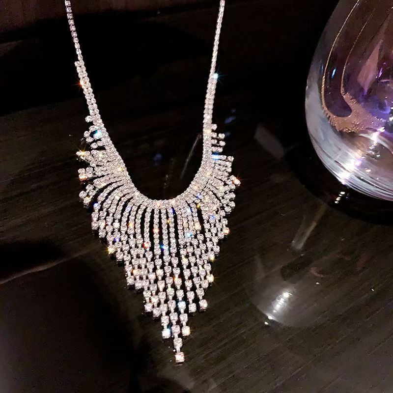 Diamond studded tassel necklace