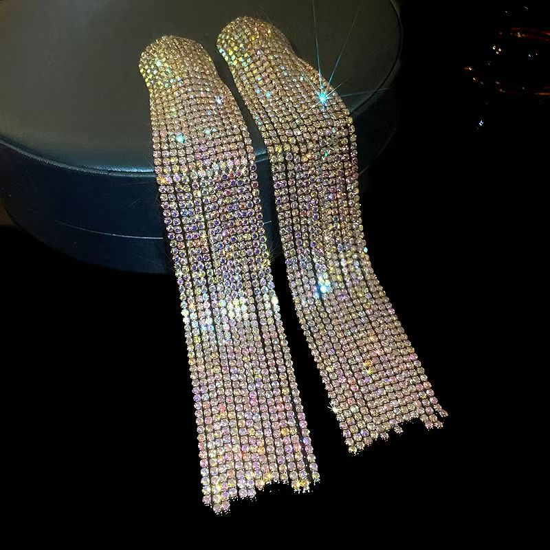 8-Types Multi layered collarbone chain, sparkling gold diamond necklace