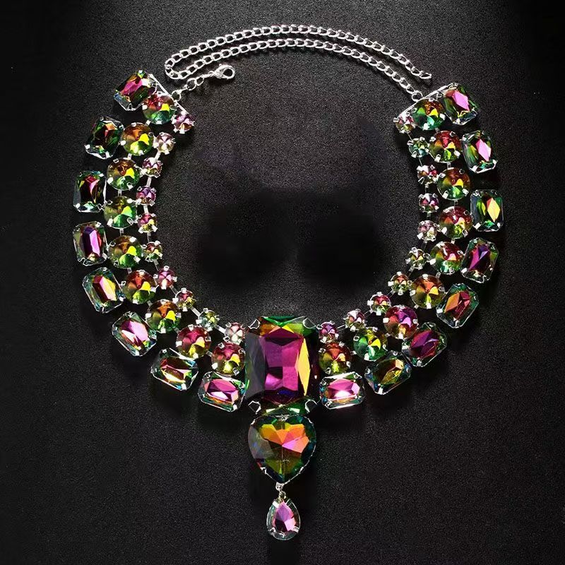 8-Types Gemstone set with colored diamonds, necklace and earring set, dress accessories