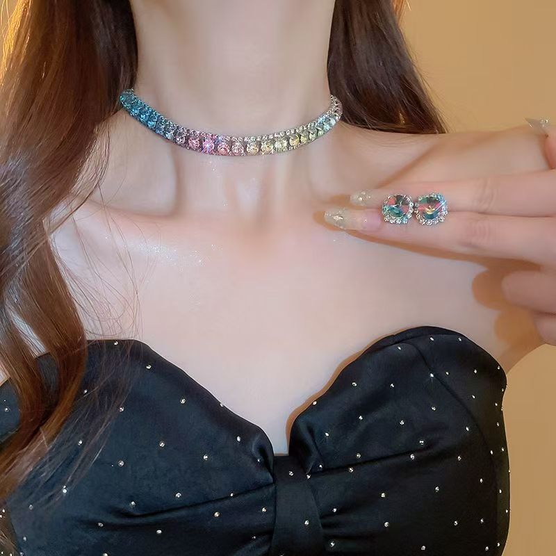 8-Types Gemstone set with colored diamonds, necklace and earring set, dress accessories