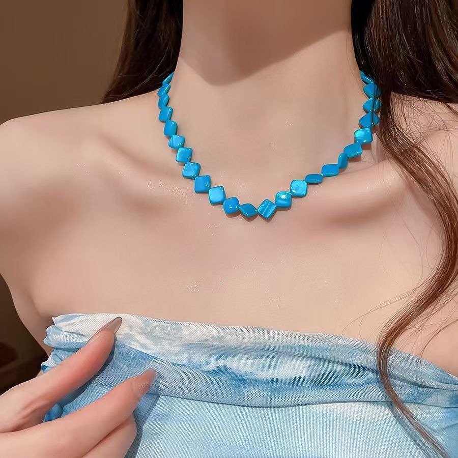 6Color Irregular gradient shell necklace, Bohemian collarbone chain