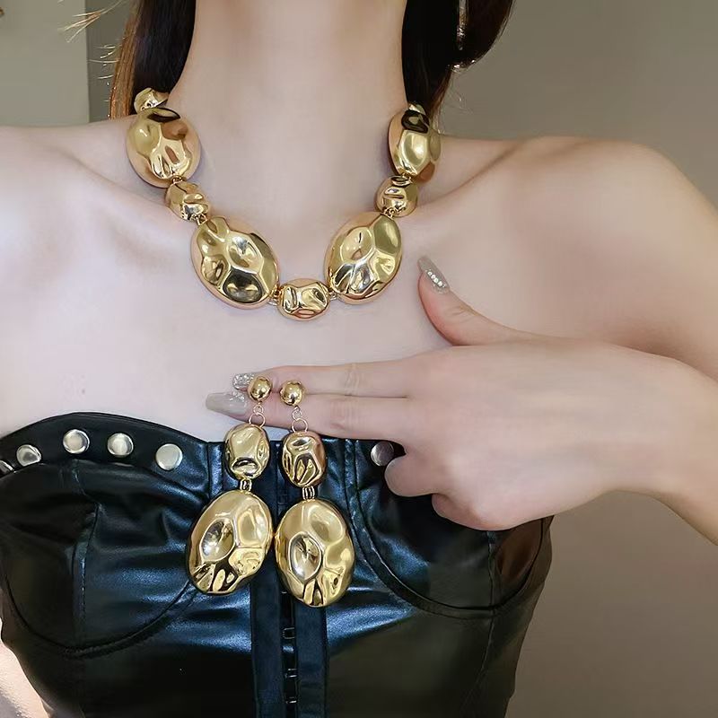 2Color 8Types Wrinkled necklace and earring set