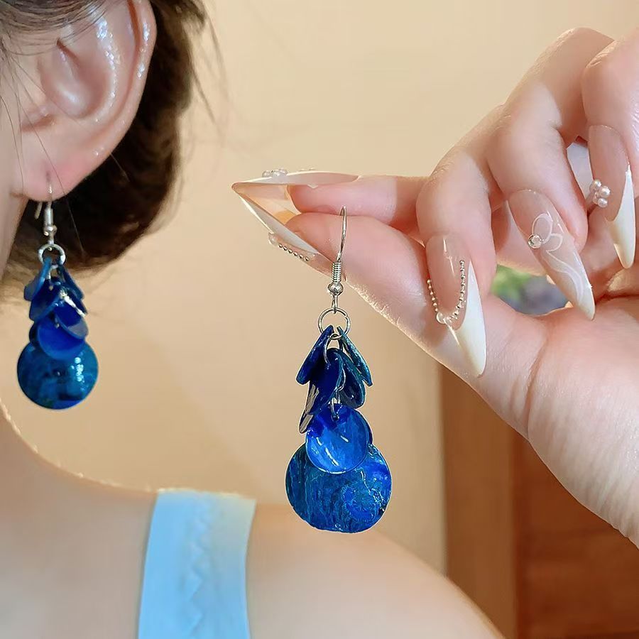 10 Type Holiday style, colorful crucian carp-shaped shell tassel earrings