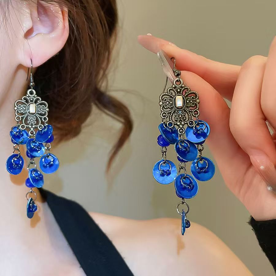 10 Type Holiday style, colorful crucian carp-shaped shell tassel earrings