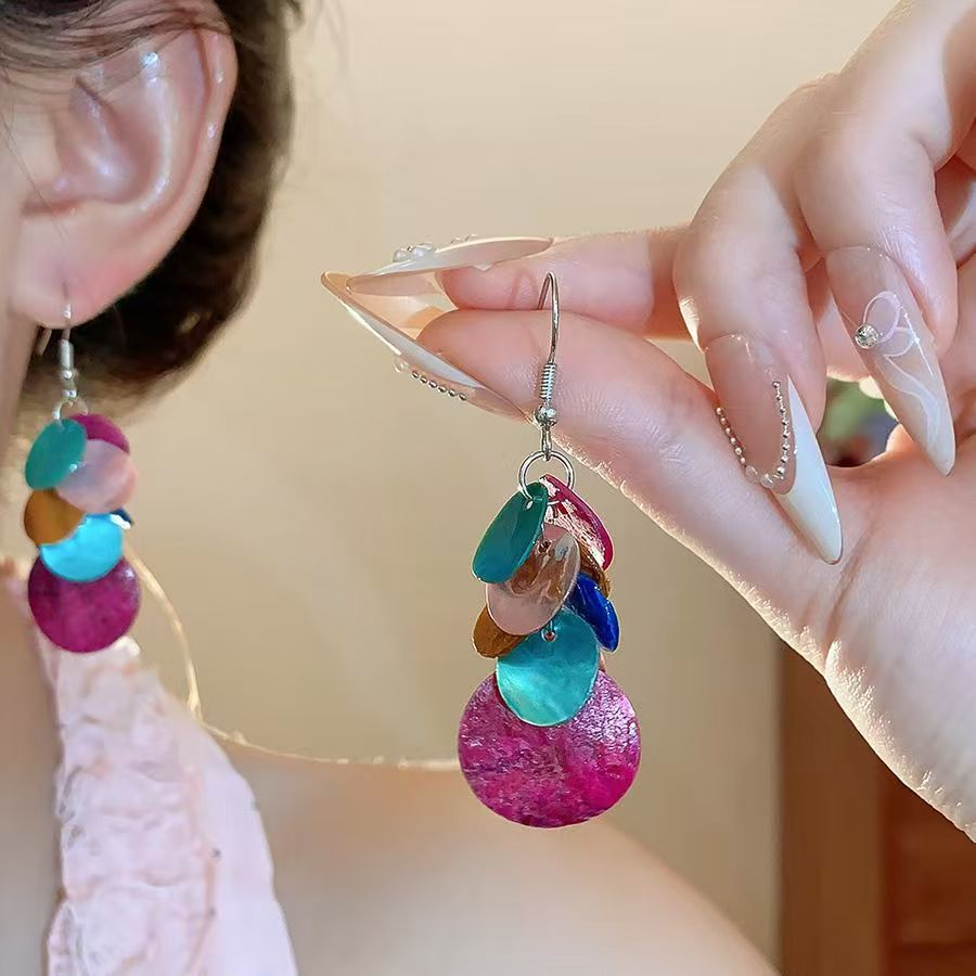 10 Type Holiday style, colorful crucian carp-shaped shell tassel earrings