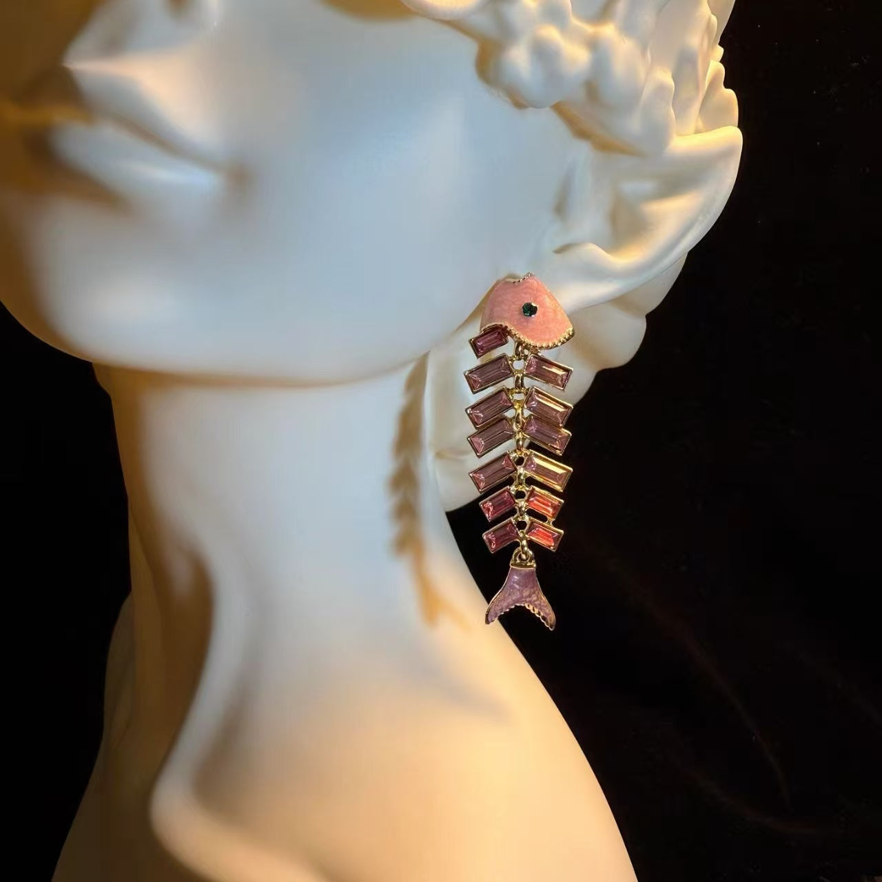 Sparkling pink, fishbone earrings