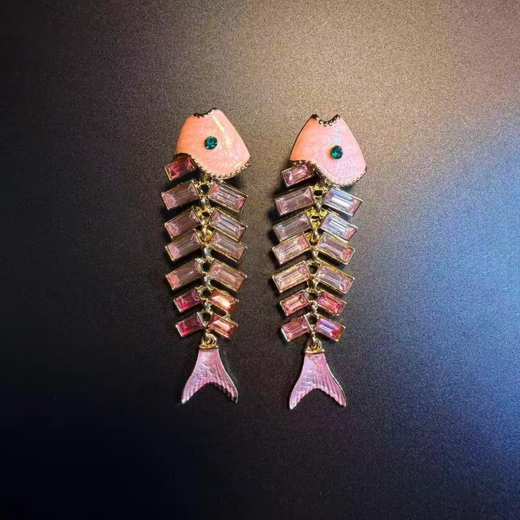 Sparkling pink, fishbone earrings