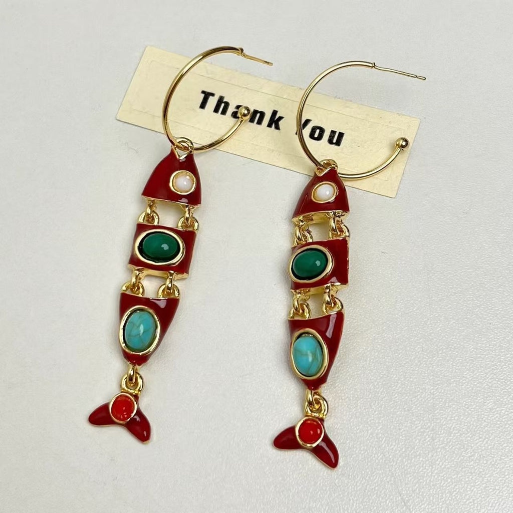 Spanish retro enamel fish shaped earrings