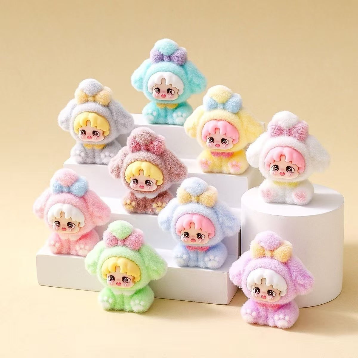 Flocked sitting dog cute figurine, cartoon adorable desktop decoration, trendy toy doll, creative small gift, wholesale