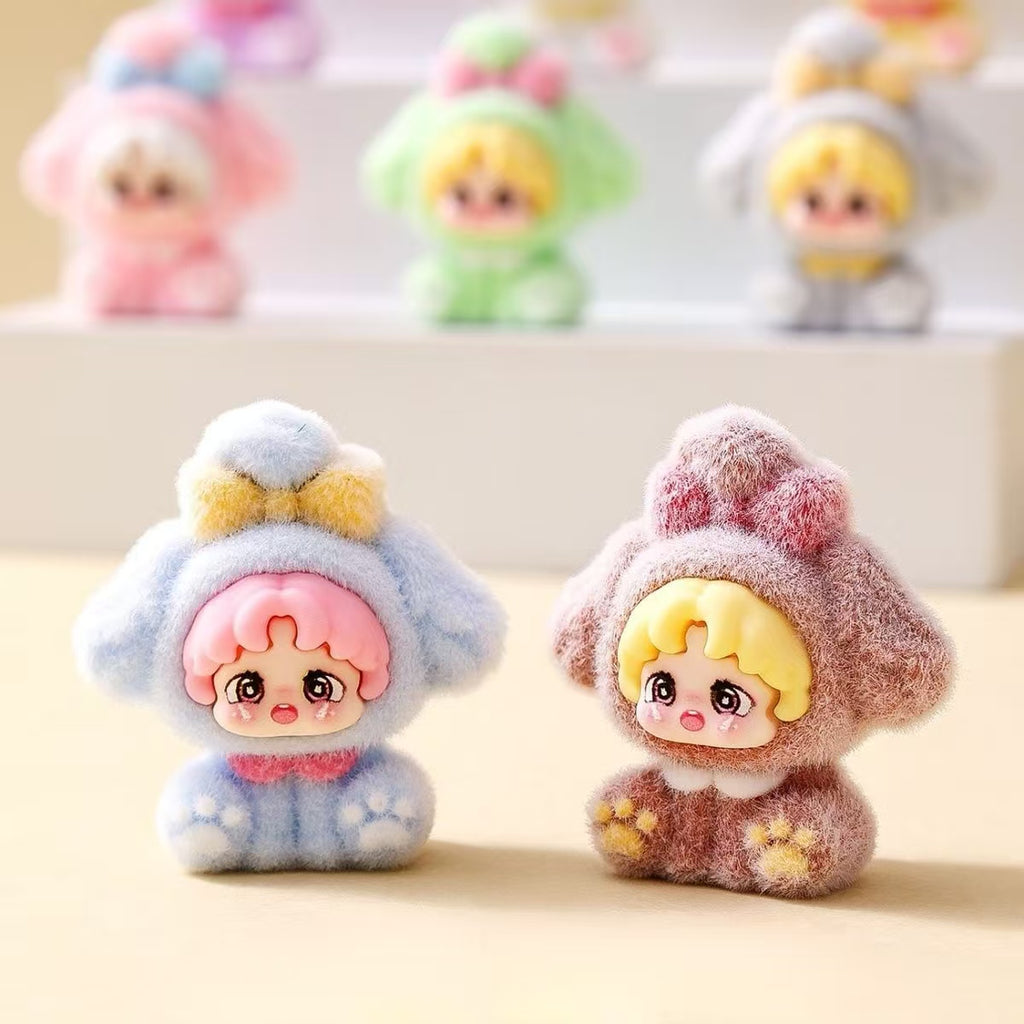 Flocked sitting dog cute figurine, cartoon adorable desktop decoration, trendy toy doll, creative small gift, wholesale