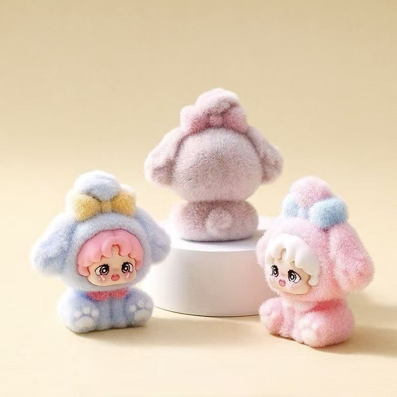 Flocked sitting dog cute figurine, cartoon adorable desktop decoration, trendy toy doll, creative small gift, wholesale