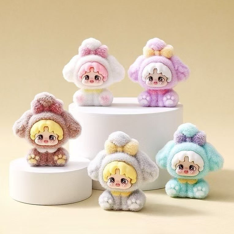 Flocked sitting dog cute figurine, cartoon adorable desktop decoration, trendy toy doll, creative small gift, wholesale