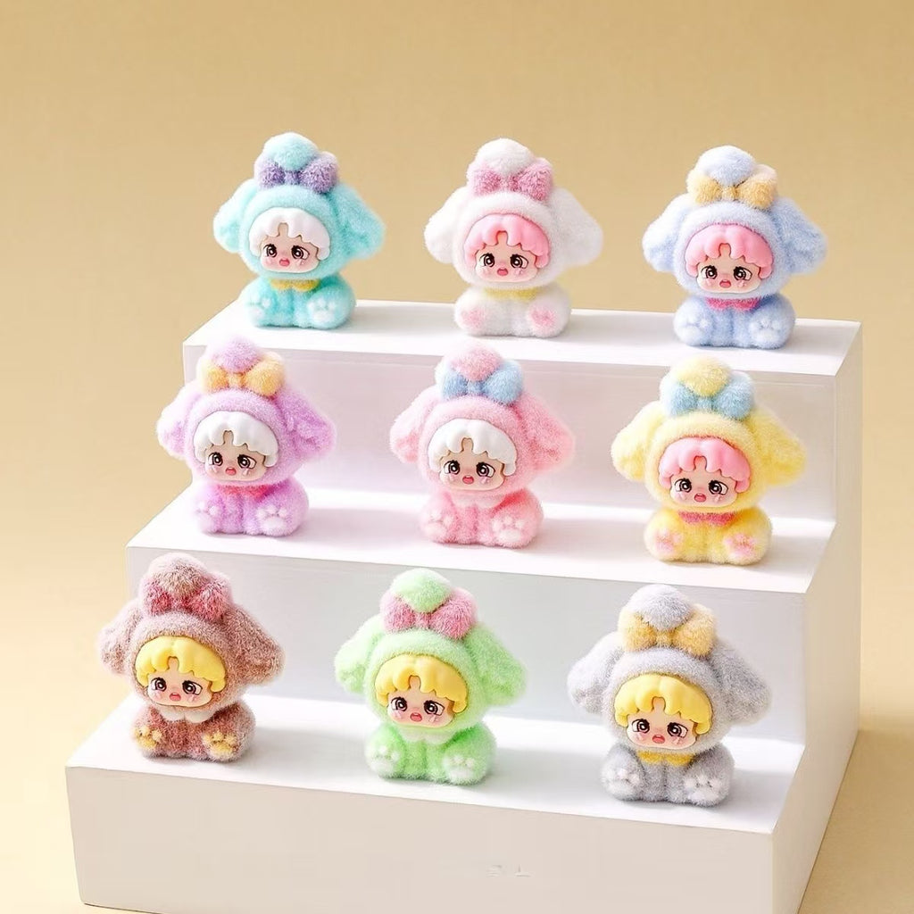 Flocked sitting dog cute figurine, cartoon adorable desktop decoration, trendy toy doll, creative small gift, wholesale