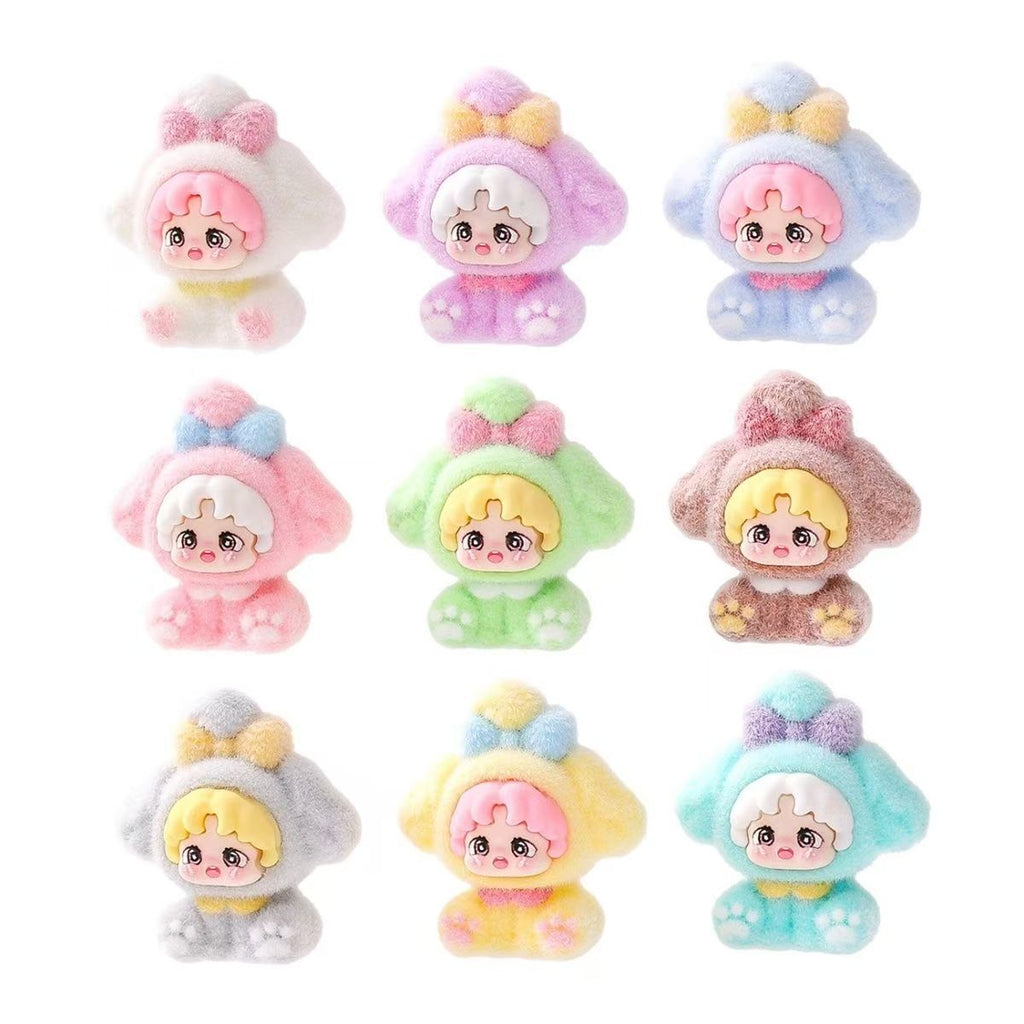 Flocked sitting dog cute figurine, cartoon adorable desktop decoration, trendy toy doll, creative small gift, wholesale